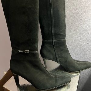 Italian Made Black Suede knee high boots